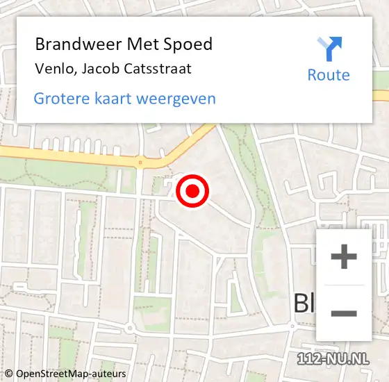 Locatie op kaart van de 112 melding: Brandweer Met Spoed Naar Venlo, Jacob Catsstraat op 16 augustus 2023 21:19