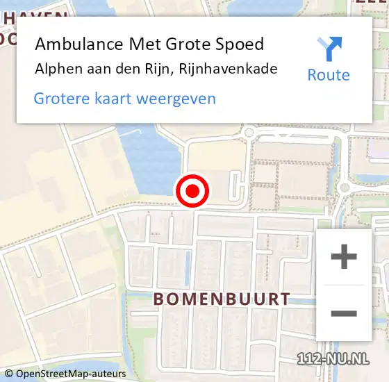 Locatie op kaart van de 112 melding: Ambulance Met Grote Spoed Naar Alphen aan den Rijn, Rijnhavenkade op 16 augustus 2023 21:39