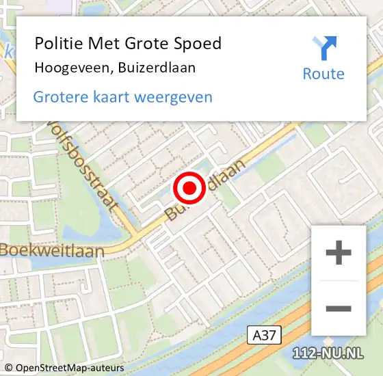 Locatie op kaart van de 112 melding: Politie Met Grote Spoed Naar Hoogeveen, Buizerdlaan op 16 augustus 2023 22:25