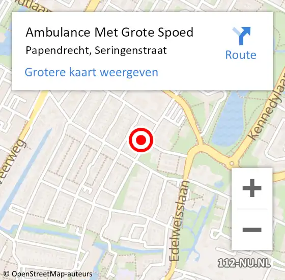 Locatie op kaart van de 112 melding: Ambulance Met Grote Spoed Naar Papendrecht, Seringenstraat op 16 augustus 2023 22:34