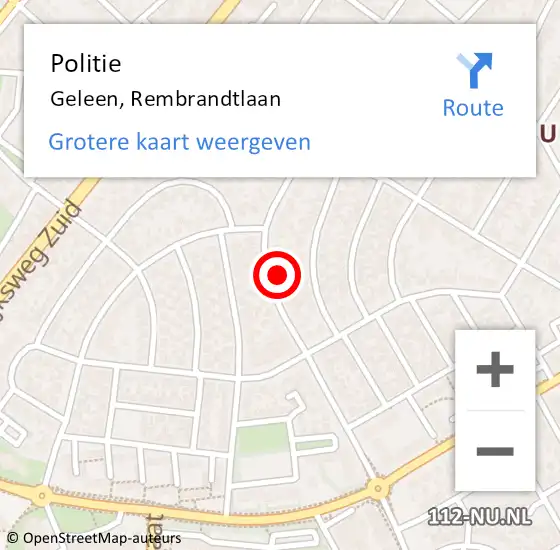 Locatie op kaart van de 112 melding: Politie Geleen, Rembrandtlaan op 16 augustus 2023 22:46