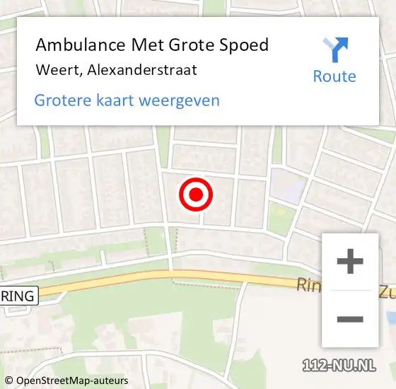 Locatie op kaart van de 112 melding: Ambulance Met Grote Spoed Naar Weert, Alexanderstraat op 16 augustus 2023 23:03