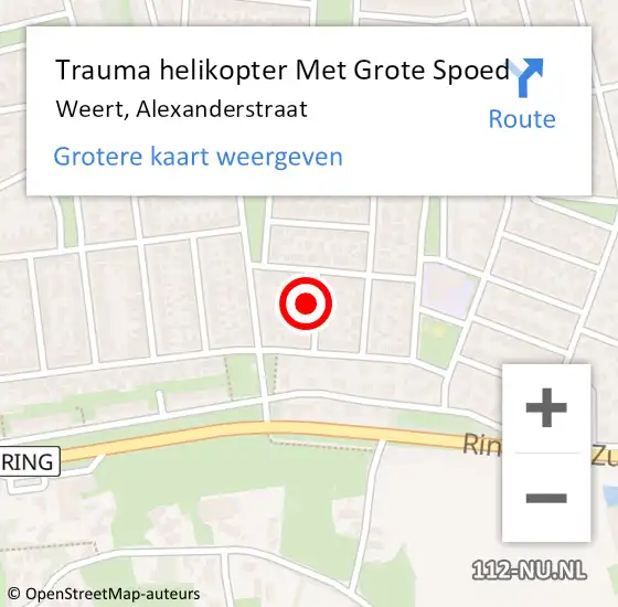 Locatie op kaart van de 112 melding: Trauma helikopter Met Grote Spoed Naar Weert, Alexanderstraat op 16 augustus 2023 23:03