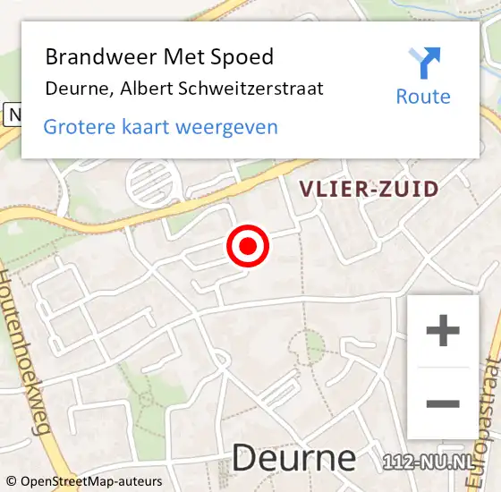 Locatie op kaart van de 112 melding: Brandweer Met Spoed Naar Deurne, Albert Schweitzerstraat op 16 augustus 2023 23:17