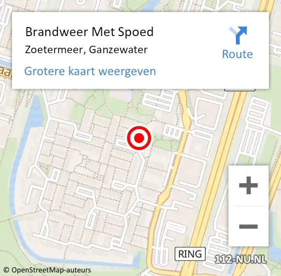 Locatie op kaart van de 112 melding: Brandweer Met Spoed Naar Zoetermeer, Ganzewater op 16 augustus 2023 23:53