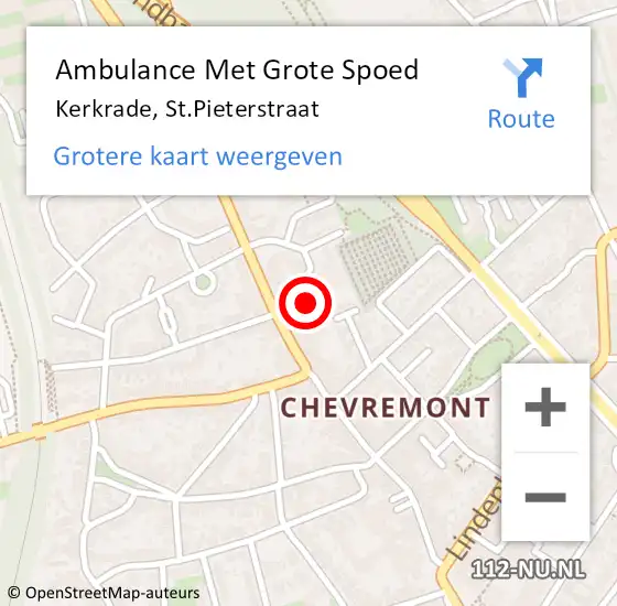 Locatie op kaart van de 112 melding: Ambulance Met Grote Spoed Naar Kerkrade, St.Pieterstraat op 17 augustus 2023 00:09