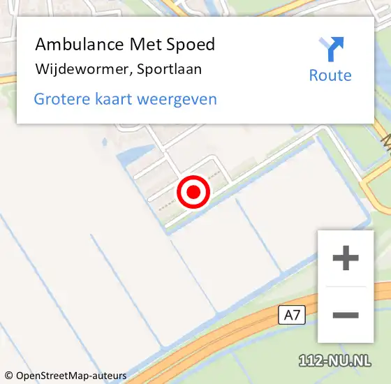 Locatie op kaart van de 112 melding: Ambulance Met Spoed Naar Wijdewormer, Sportlaan op 17 augustus 2023 01:37