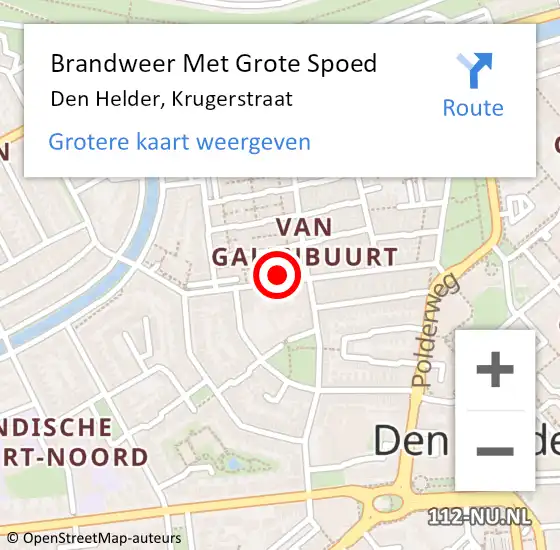 Locatie op kaart van de 112 melding: Brandweer Met Grote Spoed Naar Den Helder, Krugerstraat op 17 augustus 2023 02:41