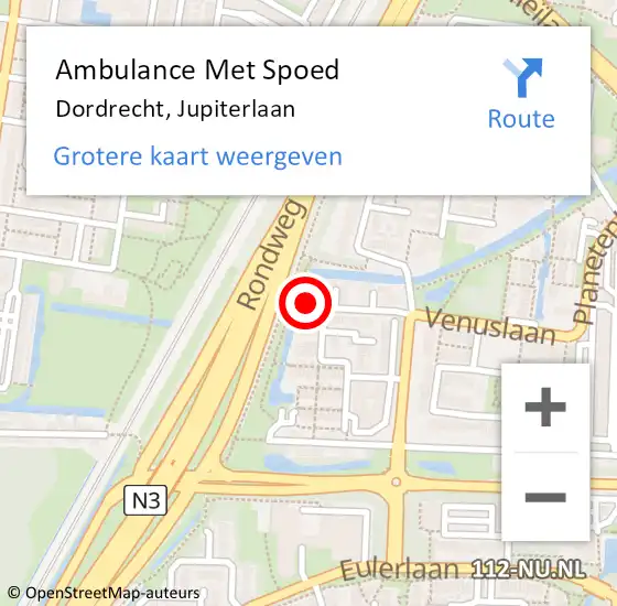 Locatie op kaart van de 112 melding: Ambulance Met Spoed Naar Dordrecht, Jupiterlaan op 17 augustus 2023 03:24