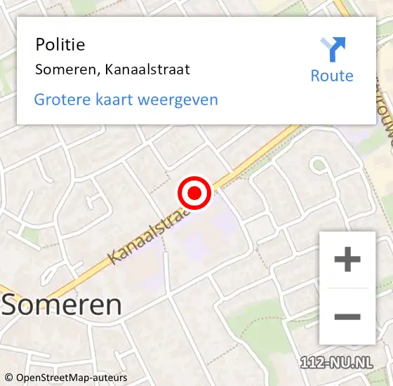 Locatie op kaart van de 112 melding: Politie Someren, Kanaalstraat op 17 augustus 2023 04:14