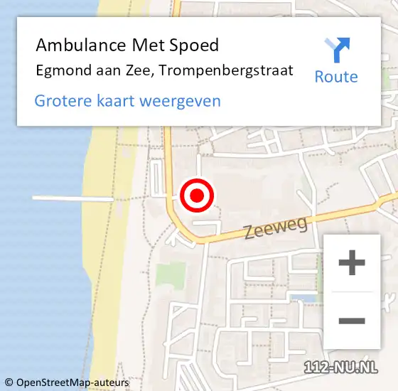 Locatie op kaart van de 112 melding: Ambulance Met Spoed Naar Egmond aan Zee, Trompenbergstraat op 17 augustus 2023 05:23