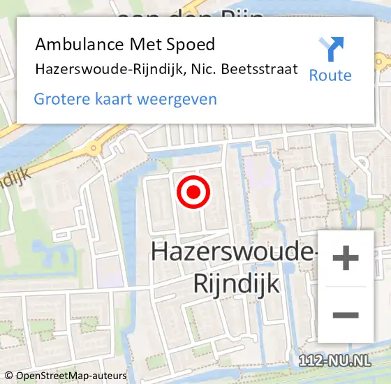 Locatie op kaart van de 112 melding: Ambulance Met Spoed Naar Hazerswoude-Rijndijk, Nic. Beetsstraat op 17 augustus 2023 06:36