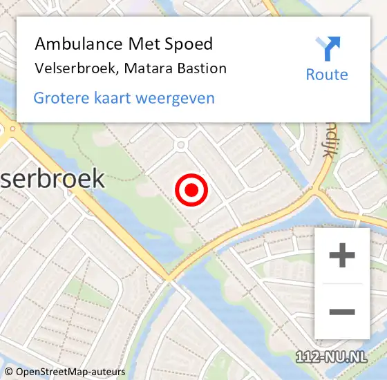 Locatie op kaart van de 112 melding: Ambulance Met Spoed Naar Velserbroek, Matara Bastion op 17 augustus 2023 07:22