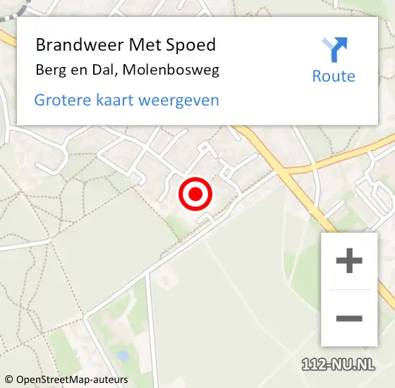 Locatie op kaart van de 112 melding: Brandweer Met Spoed Naar Berg en Dal, Molenbosweg op 17 augustus 2023 07:33