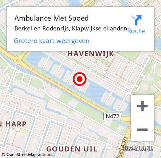 Locatie op kaart van de 112 melding: Ambulance Met Spoed Naar Berkel en Rodenrijs, Klapwijkse eilanden op 17 augustus 2023 07:42