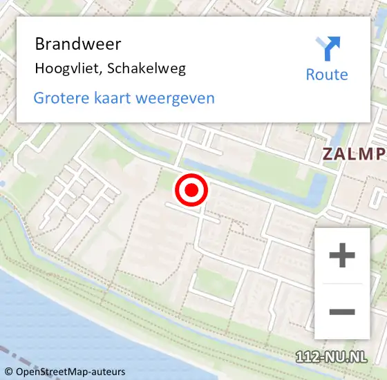 Locatie op kaart van de 112 melding: Brandweer Hoogvliet, Schakelweg op 17 augustus 2023 08:03