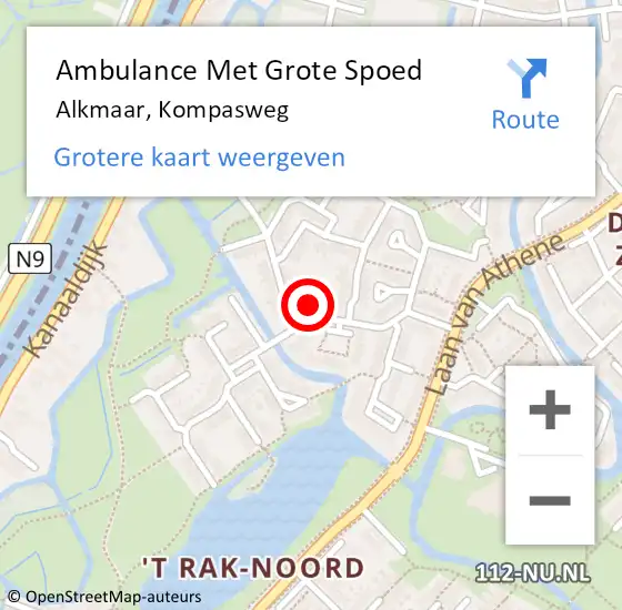 Locatie op kaart van de 112 melding: Ambulance Met Grote Spoed Naar Alkmaar, Kompasweg op 17 augustus 2023 08:47