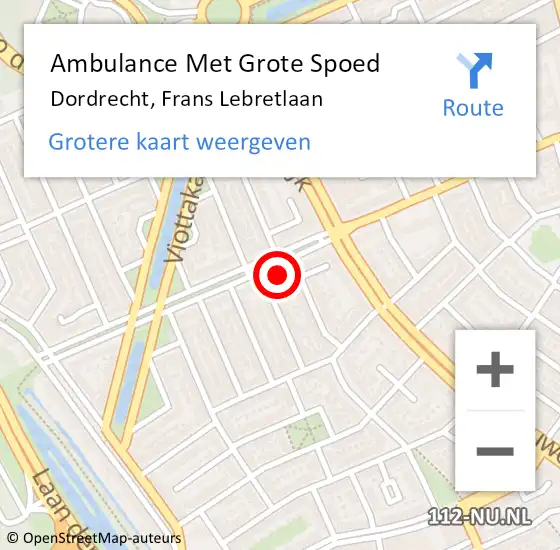 Locatie op kaart van de 112 melding: Ambulance Met Grote Spoed Naar Dordrecht, Frans Lebretlaan op 17 augustus 2023 08:48