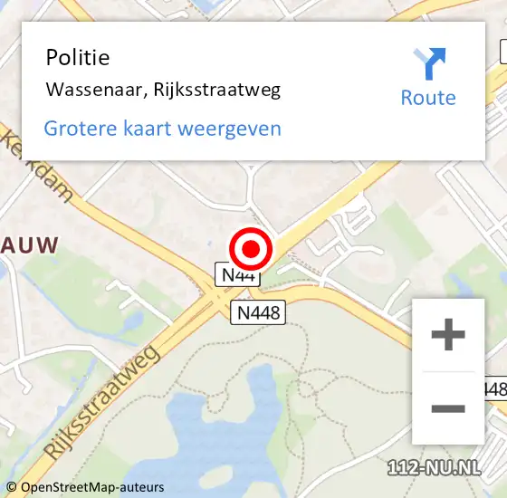 Locatie op kaart van de 112 melding: Politie Wassenaar, Rijksstraatweg op 17 augustus 2023 09:09