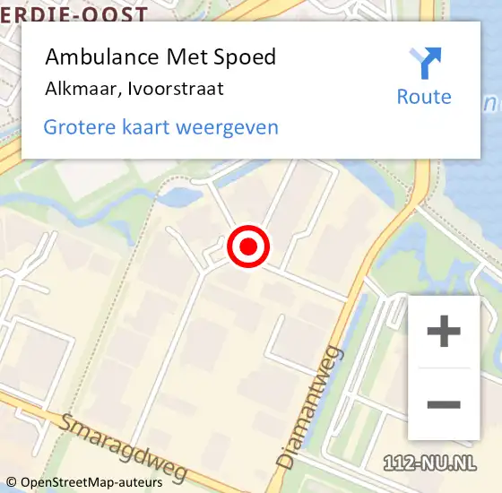 Locatie op kaart van de 112 melding: Ambulance Met Spoed Naar Alkmaar, Ivoorstraat op 17 augustus 2023 09:51