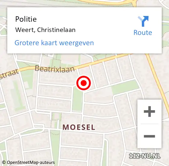 Locatie op kaart van de 112 melding: Politie Weert, Christinelaan op 17 augustus 2023 10:06