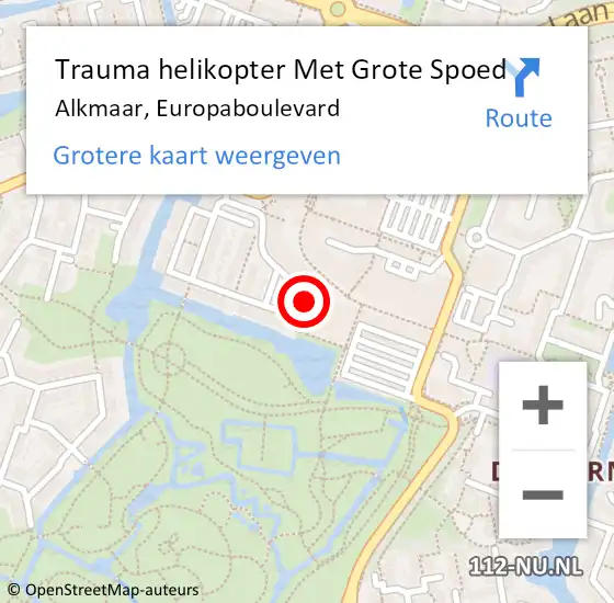 Locatie op kaart van de 112 melding: Trauma helikopter Met Grote Spoed Naar Alkmaar, Europaboulevard op 17 augustus 2023 10:28