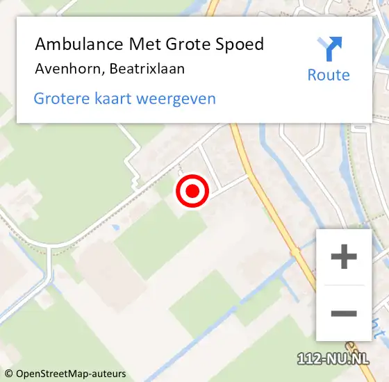 Locatie op kaart van de 112 melding: Ambulance Met Grote Spoed Naar Avenhorn, Beatrixlaan op 17 augustus 2023 10:34
