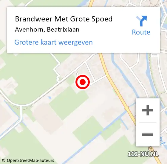 Locatie op kaart van de 112 melding: Brandweer Met Grote Spoed Naar Avenhorn, Beatrixlaan op 17 augustus 2023 10:35