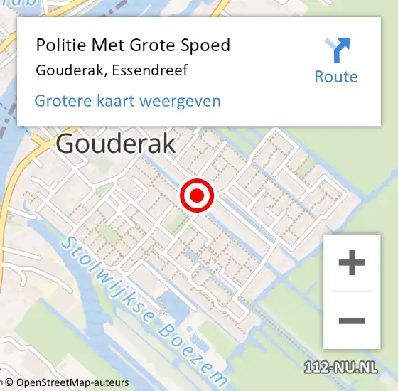 Locatie op kaart van de 112 melding: Politie Met Grote Spoed Naar Gouderak, Essendreef op 17 augustus 2023 10:39