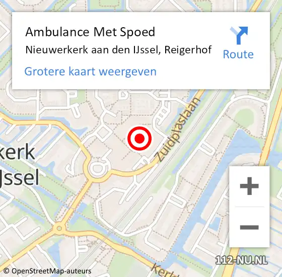 Locatie op kaart van de 112 melding: Ambulance Met Spoed Naar Nieuwerkerk aan den IJssel, Reigerhof op 17 augustus 2023 10:44