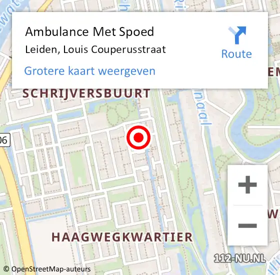 Locatie op kaart van de 112 melding: Ambulance Met Spoed Naar Leiden, Louis Couperusstraat op 17 augustus 2023 11:20