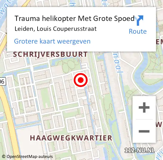 Locatie op kaart van de 112 melding: Trauma helikopter Met Grote Spoed Naar Leiden, Louis Couperusstraat op 17 augustus 2023 11:23