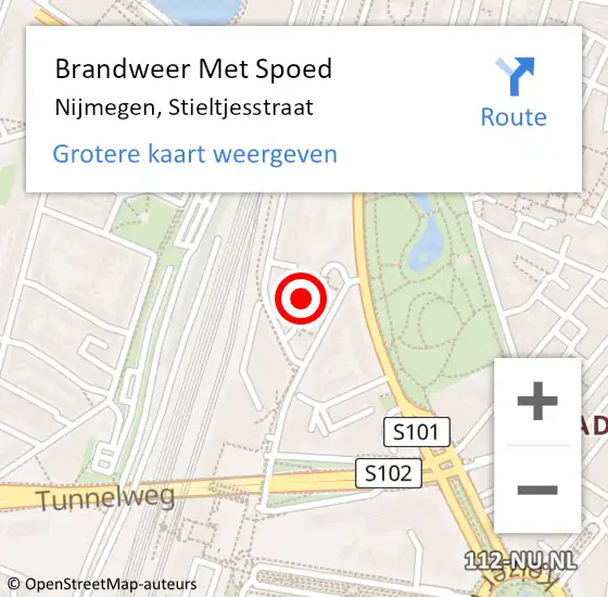 Locatie op kaart van de 112 melding: Brandweer Met Spoed Naar Nijmegen, Stieltjesstraat op 17 augustus 2023 11:27