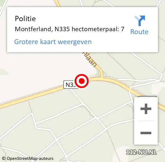 Locatie op kaart van de 112 melding: Politie Montferland, N335 hectometerpaal: 7 op 17 augustus 2023 11:33