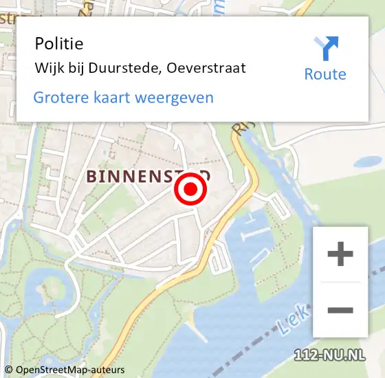 Locatie op kaart van de 112 melding: Politie Wijk bij Duurstede, Oeverstraat op 17 augustus 2023 11:52