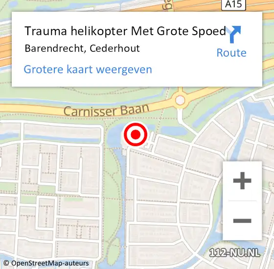 Locatie op kaart van de 112 melding: Trauma helikopter Met Grote Spoed Naar Barendrecht, Cederhout op 17 augustus 2023 12:01