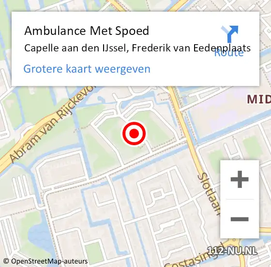 Locatie op kaart van de 112 melding: Ambulance Met Spoed Naar Capelle aan den IJssel, Frederik van Eedenplaats op 17 augustus 2023 12:13