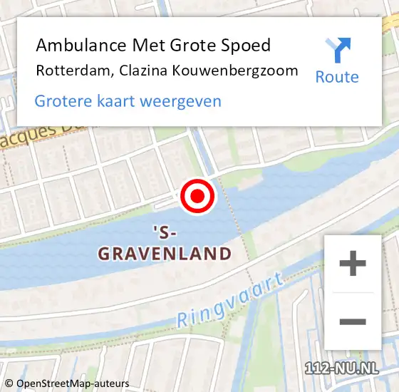 Locatie op kaart van de 112 melding: Ambulance Met Grote Spoed Naar Rotterdam, Clazina Kouwenbergzoom op 17 augustus 2023 12:20