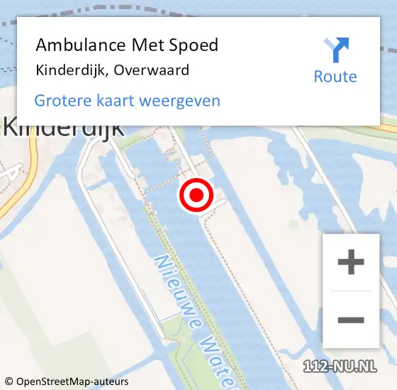 Locatie op kaart van de 112 melding: Ambulance Met Spoed Naar Kinderdijk, Overwaard op 17 augustus 2023 12:30