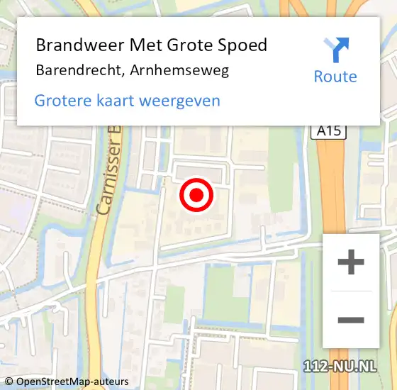 Locatie op kaart van de 112 melding: Brandweer Met Grote Spoed Naar Barendrecht, Arnhemseweg op 17 augustus 2023 13:05