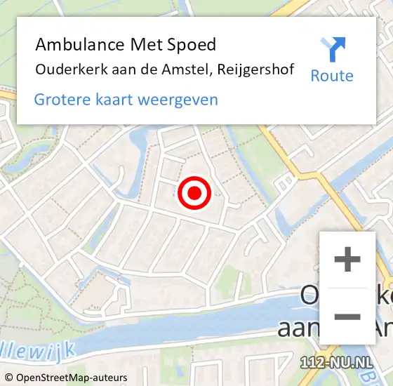 Locatie op kaart van de 112 melding: Ambulance Met Spoed Naar Ouderkerk aan de Amstel, Reijgershof op 17 augustus 2023 13:25