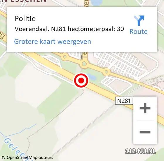 Locatie op kaart van de 112 melding: Politie Voerendaal, N281 hectometerpaal: 30 op 17 augustus 2023 13:46