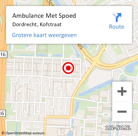 Locatie op kaart van de 112 melding: Ambulance Met Spoed Naar Dordrecht, Kofstraat op 17 augustus 2023 13:59