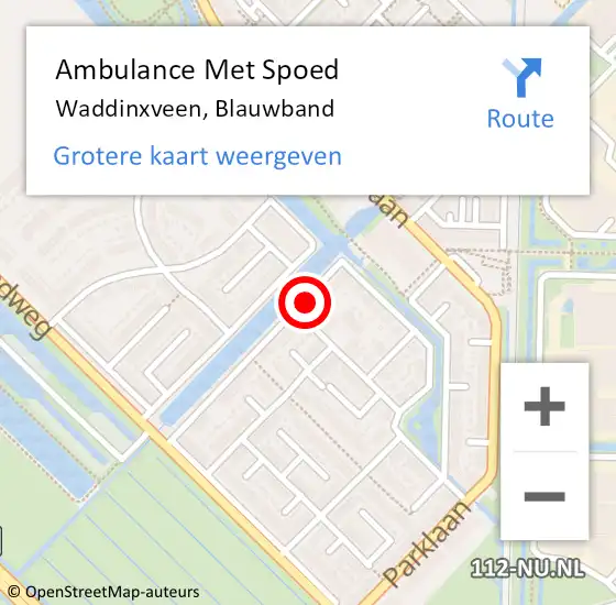 Locatie op kaart van de 112 melding: Ambulance Met Spoed Naar Waddinxveen, Blauwband op 17 augustus 2023 14:18