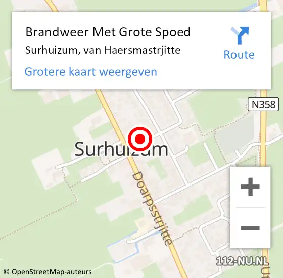 Locatie op kaart van de 112 melding: Brandweer Met Grote Spoed Naar Surhuizum, van Haersmastrjitte op 17 augustus 2023 14:19