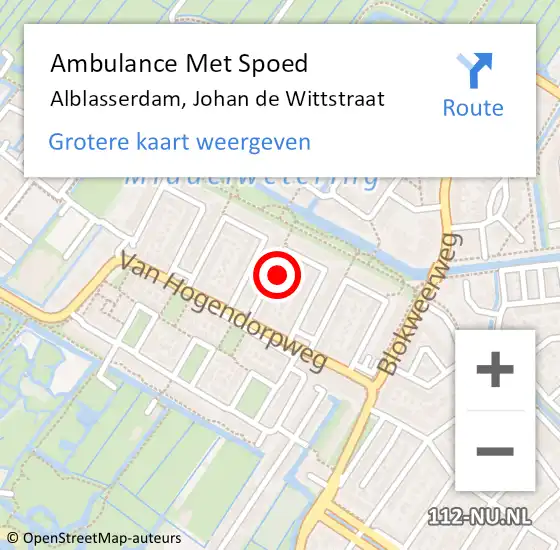 Locatie op kaart van de 112 melding: Ambulance Met Spoed Naar Alblasserdam, Johan de Wittstraat op 17 augustus 2023 14:38