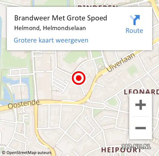 Locatie op kaart van de 112 melding: Brandweer Met Grote Spoed Naar Helmond, Helmondselaan op 17 augustus 2023 14:56