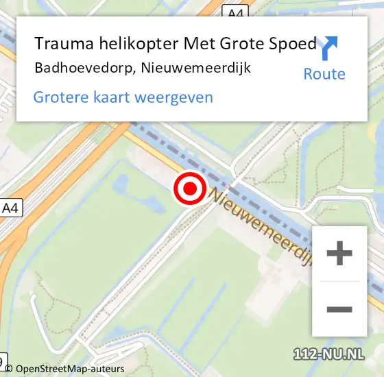 Locatie op kaart van de 112 melding: Trauma helikopter Met Grote Spoed Naar Badhoevedorp, Nieuwemeerdijk op 17 augustus 2023 15:16