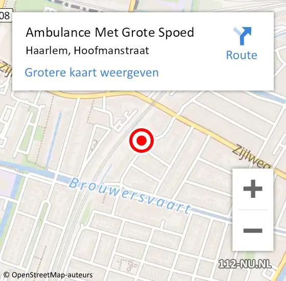 Locatie op kaart van de 112 melding: Ambulance Met Grote Spoed Naar Haarlem, Hoofmanstraat op 17 augustus 2023 15:36