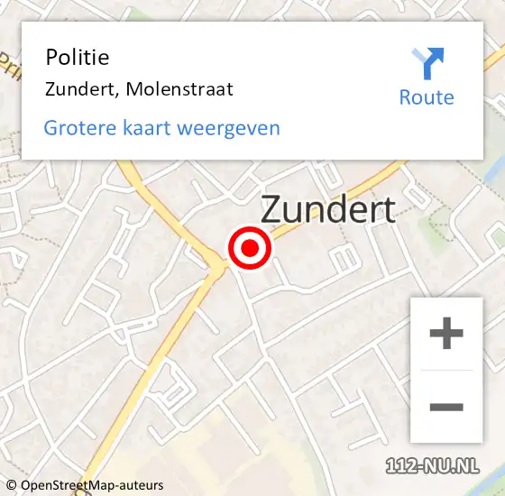 Locatie op kaart van de 112 melding: Politie Zundert, Molenstraat op 5 september 2014 04:32